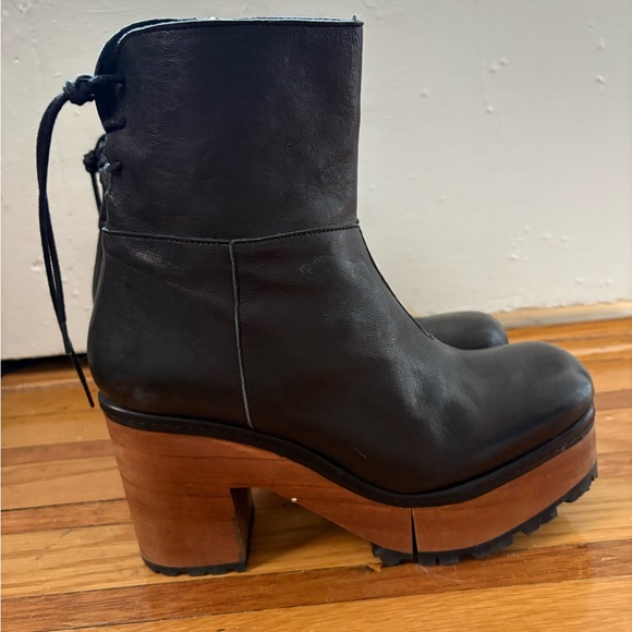 Free People Black Leather Platform Lace-Back Ankle Boots